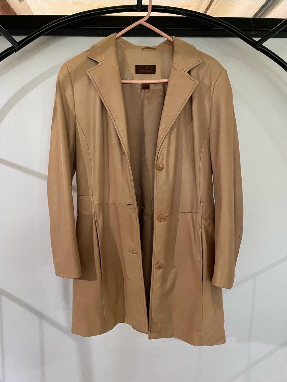 Danier Tan Leather Trench Coat